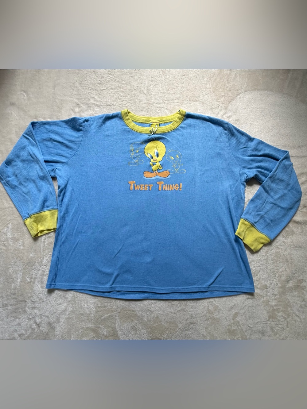 Vintage Looney Tunes Tweety Tweet Thing!" Women's Blue Long Sleeve 90sPajama Top